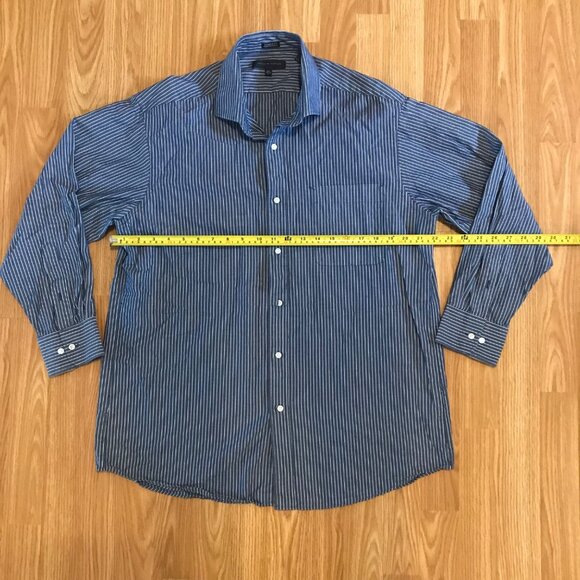 Tommy Hilfiger Shirt Men Blue White Striped Reg Fit Long Sleeve Size L Button Up - Picture 4 of 5